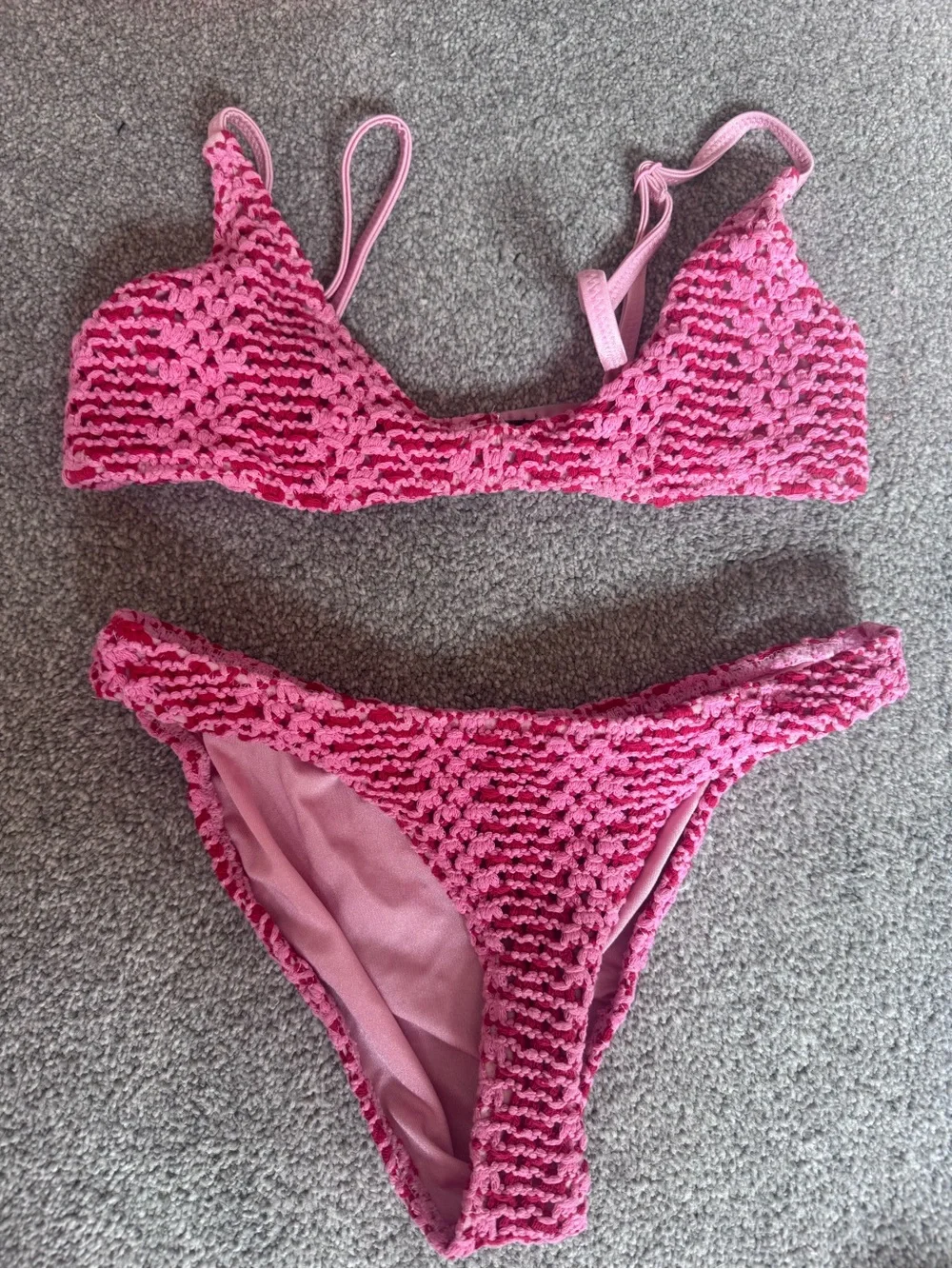 Triangl swimwear Pink Crochet Bikini Set